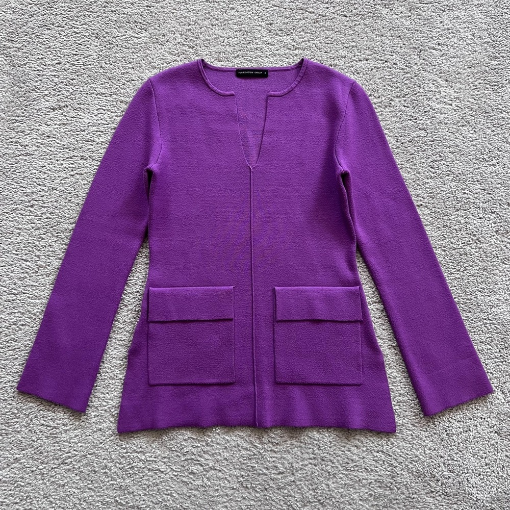 Purificacion Garcia Pocket Tunic Sweater Womens S Purple Knit Long Sleeve